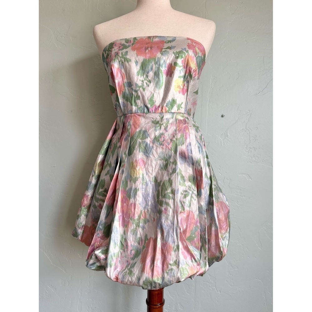 NWT Zara Strapless Metallic Floral Bubble Mini Party Dress Women's Size Small